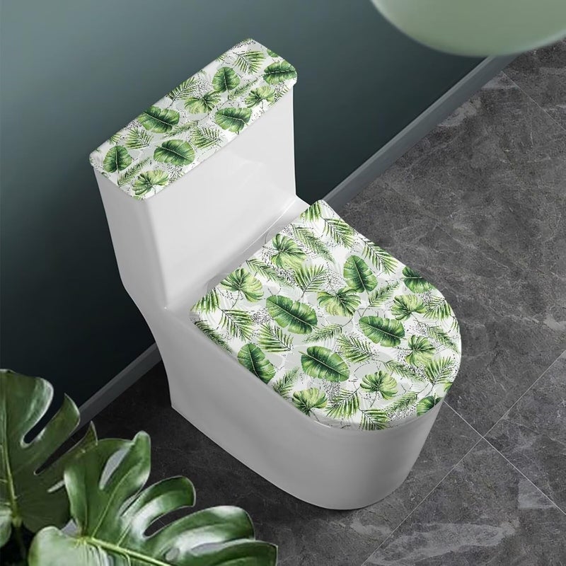 Darisoco Green Leaves Toilet Lid Covers with Tank Covers Toilet Seat Cover Dustproof Stays in Place Home Decor Fits Most Toilet Lids - Image 2